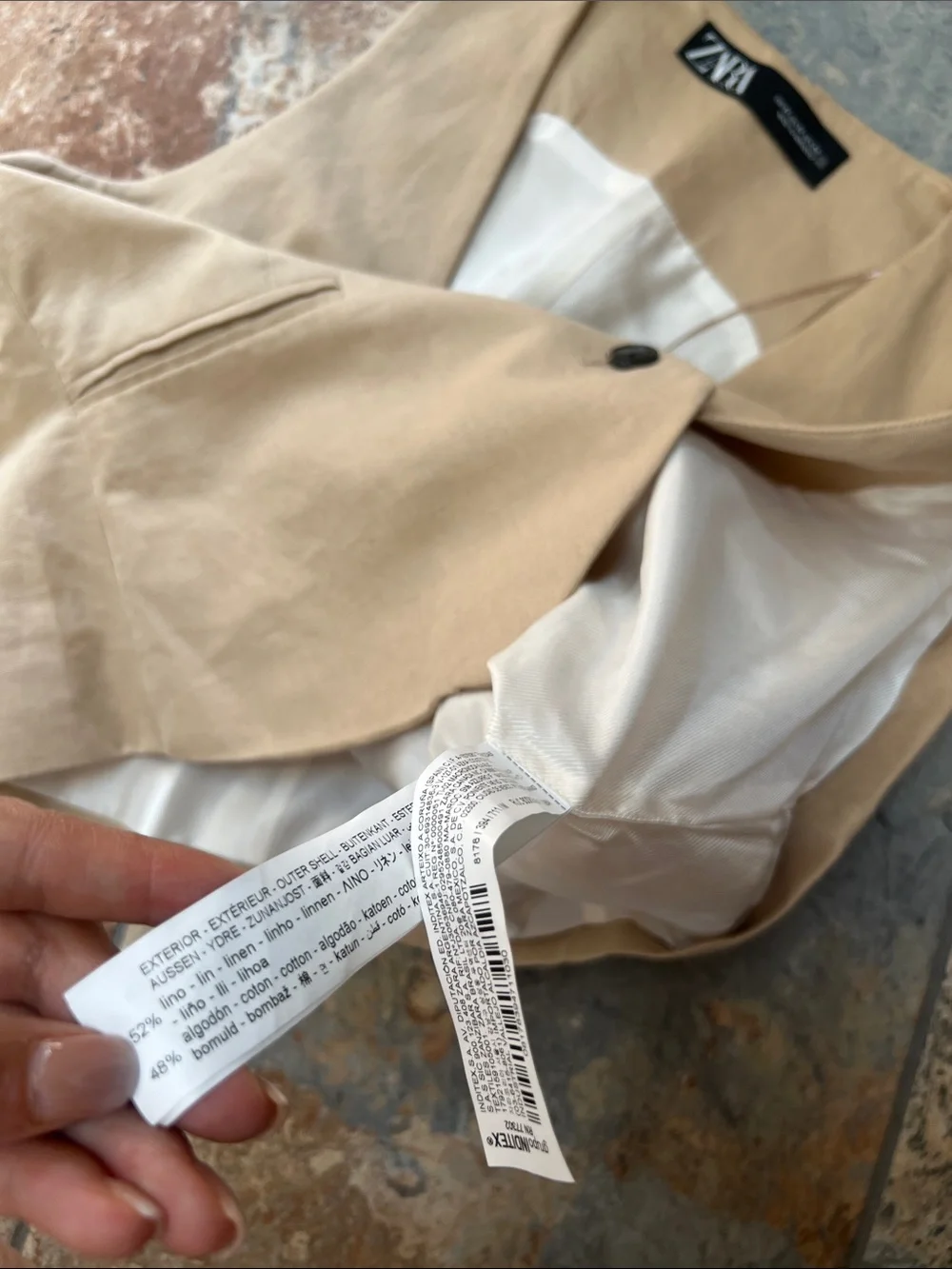 Zara Beige straight Leg vest linen blend two piece set